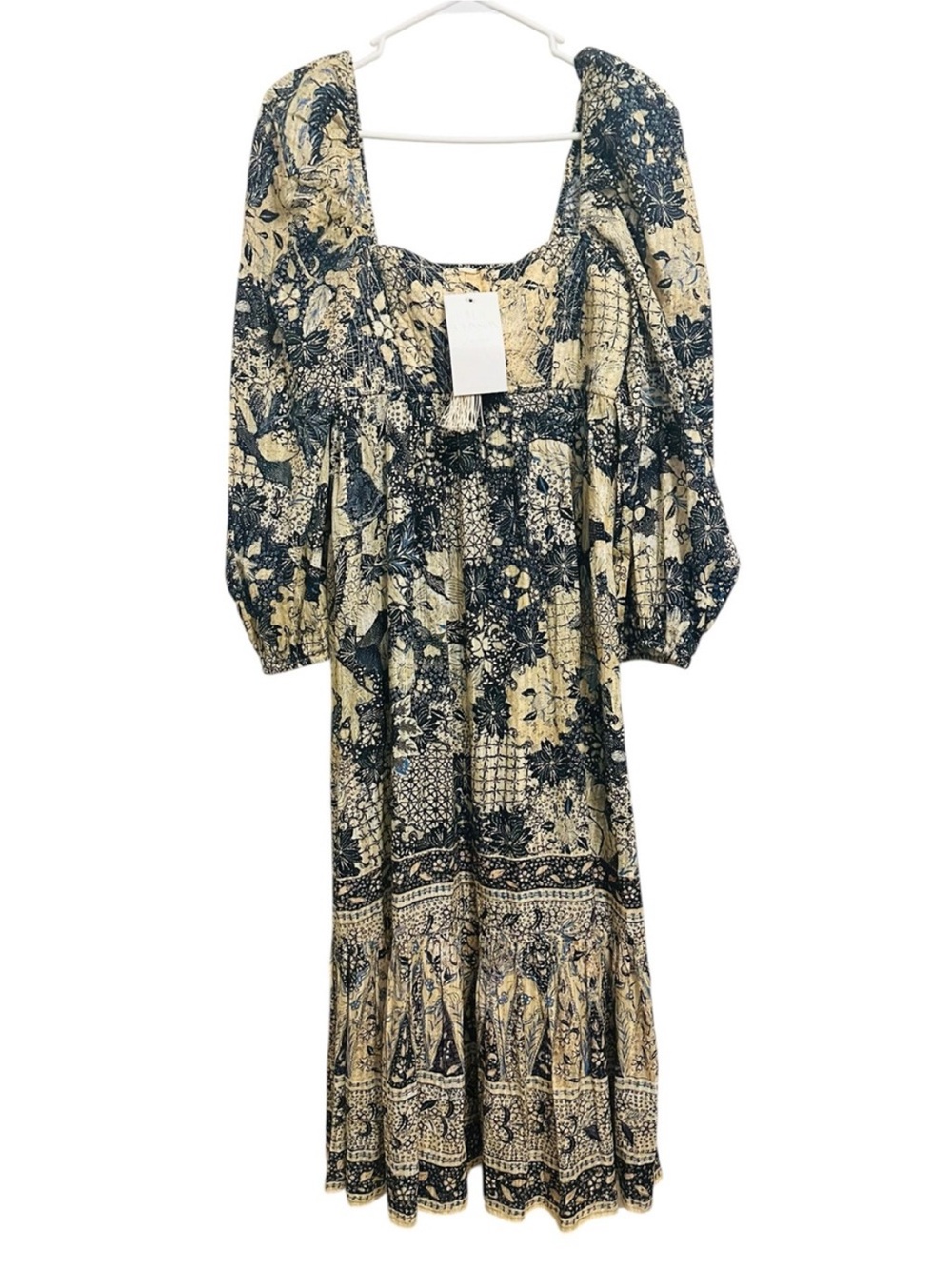 ULLA JOHNSON Natilda Boho Patchwork Floral Puff Sleeve Square Neck Maxi Dress - Picture 3 of 12